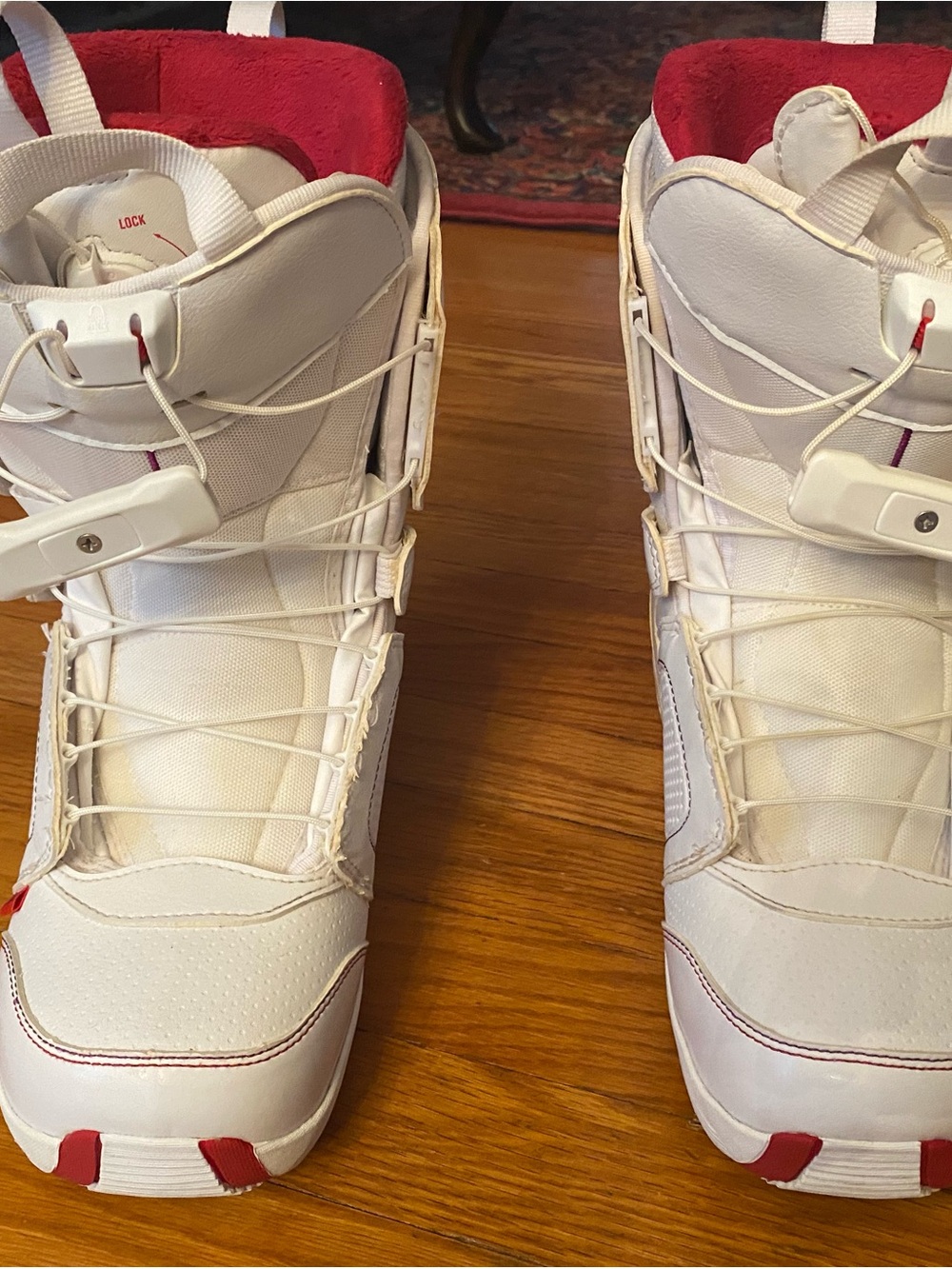 White and Pink Women's Snowboard Boots - Clean Performance Style